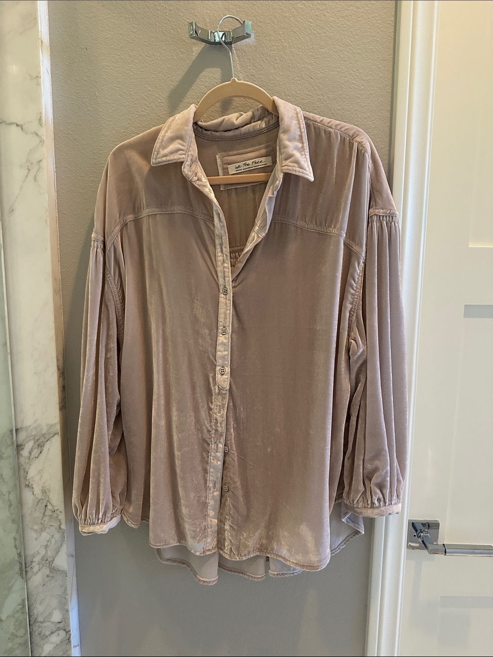 We The Free Velvet Button-Down Shirt in Dusty Rose
